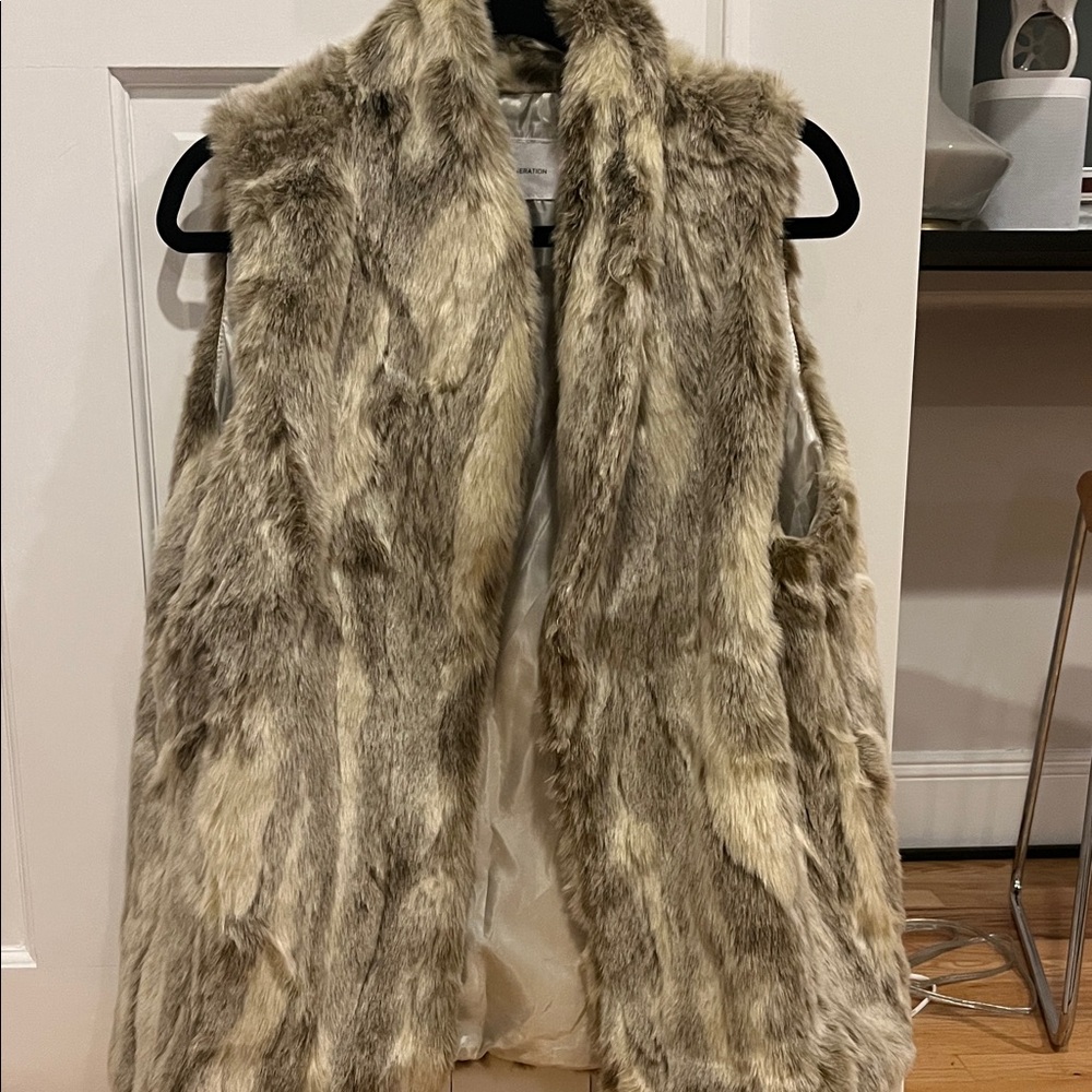 BCBGeneration Faux Fur Vest in Brown and Cream